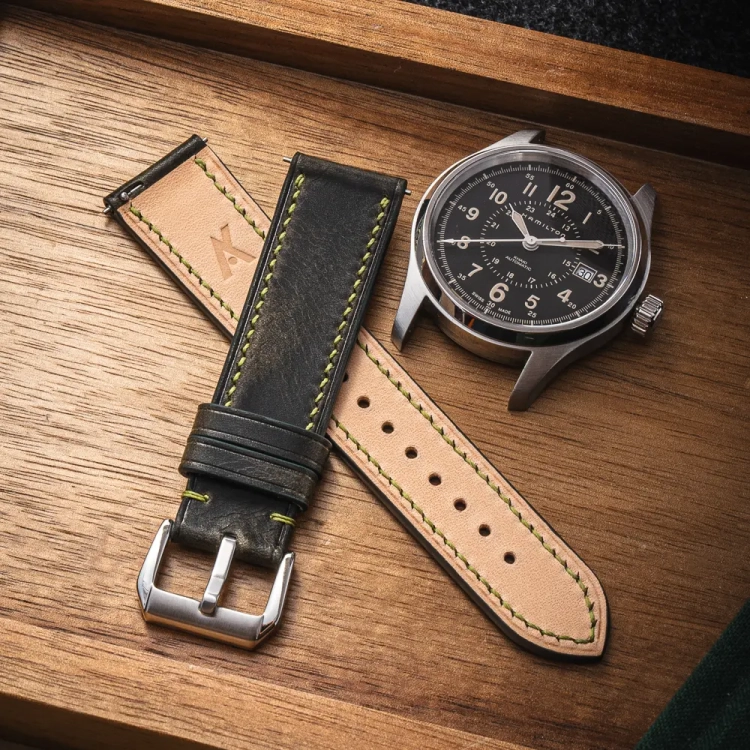 Badalassi Carlo Wax Grey Olive pasek do zegarka ręcznie robiony3