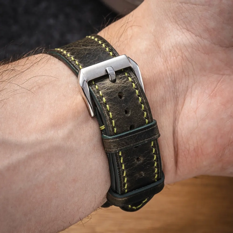 Badalassi Carlo Wax Grey Olive pasek do zegarka ręcznie robiony4