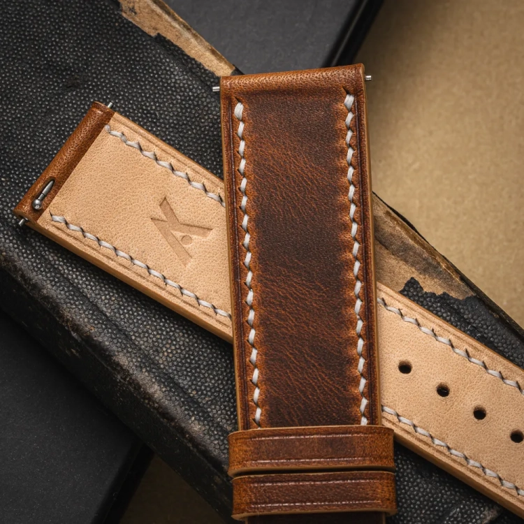 Badalassi Carlo Wax CognacWhite pasek do zegarka ręcznie robiony