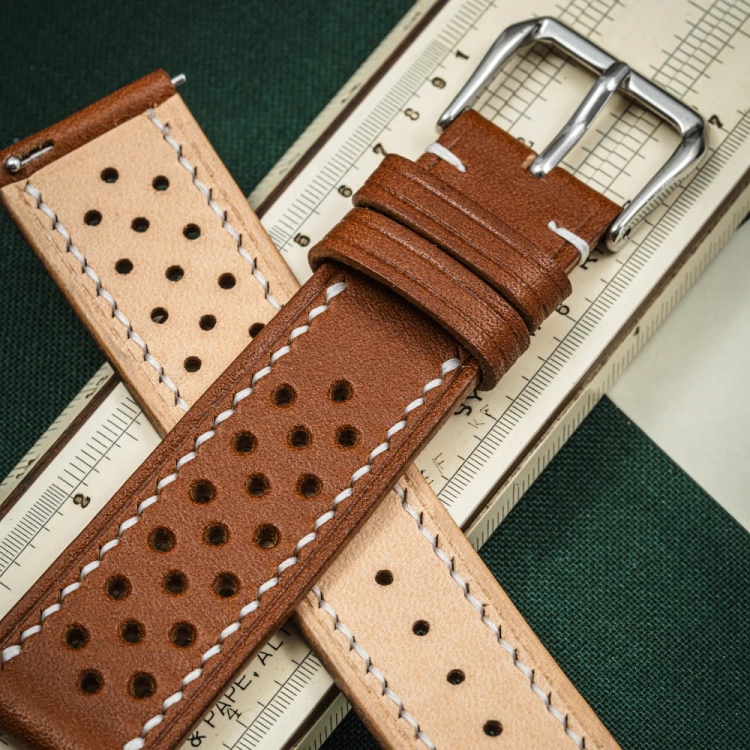 Walpier Buttero Rally CognacWhite – pasek do zegarka zbliżenie