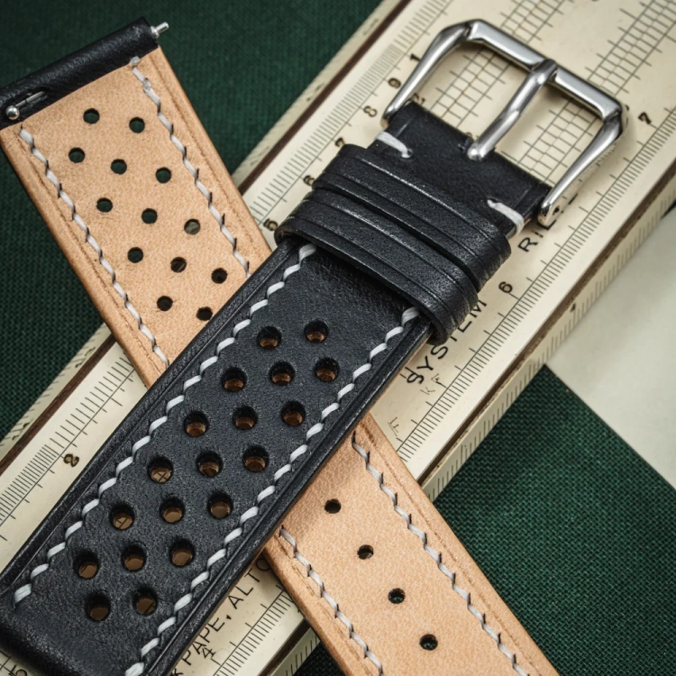 Walpier Buttero Rally BlackWhite – pasek do zegarka zbliżenie