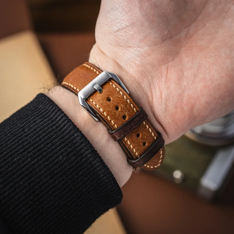 Badalassi Carlo Double CognacTabacco - pasek do zegarka ze skóry.webp