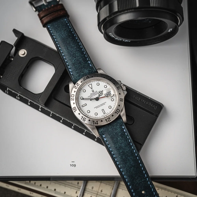niebieski-pasek-do-zegarka-rolex-recznie-robiony